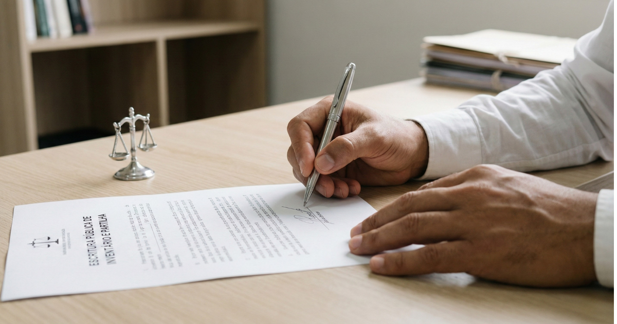 Assinatura de escritura de inventário extrajudicial em cartório